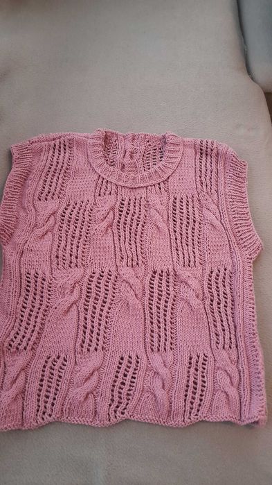 bluzka ręcznie robiona na drutach bawełna rozm 42 brudny róż