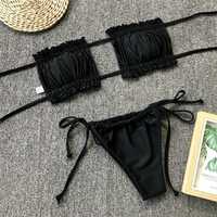 Strój Kąpielowy Bikini pushup stringi brazylijskie CZARNE NOWY L