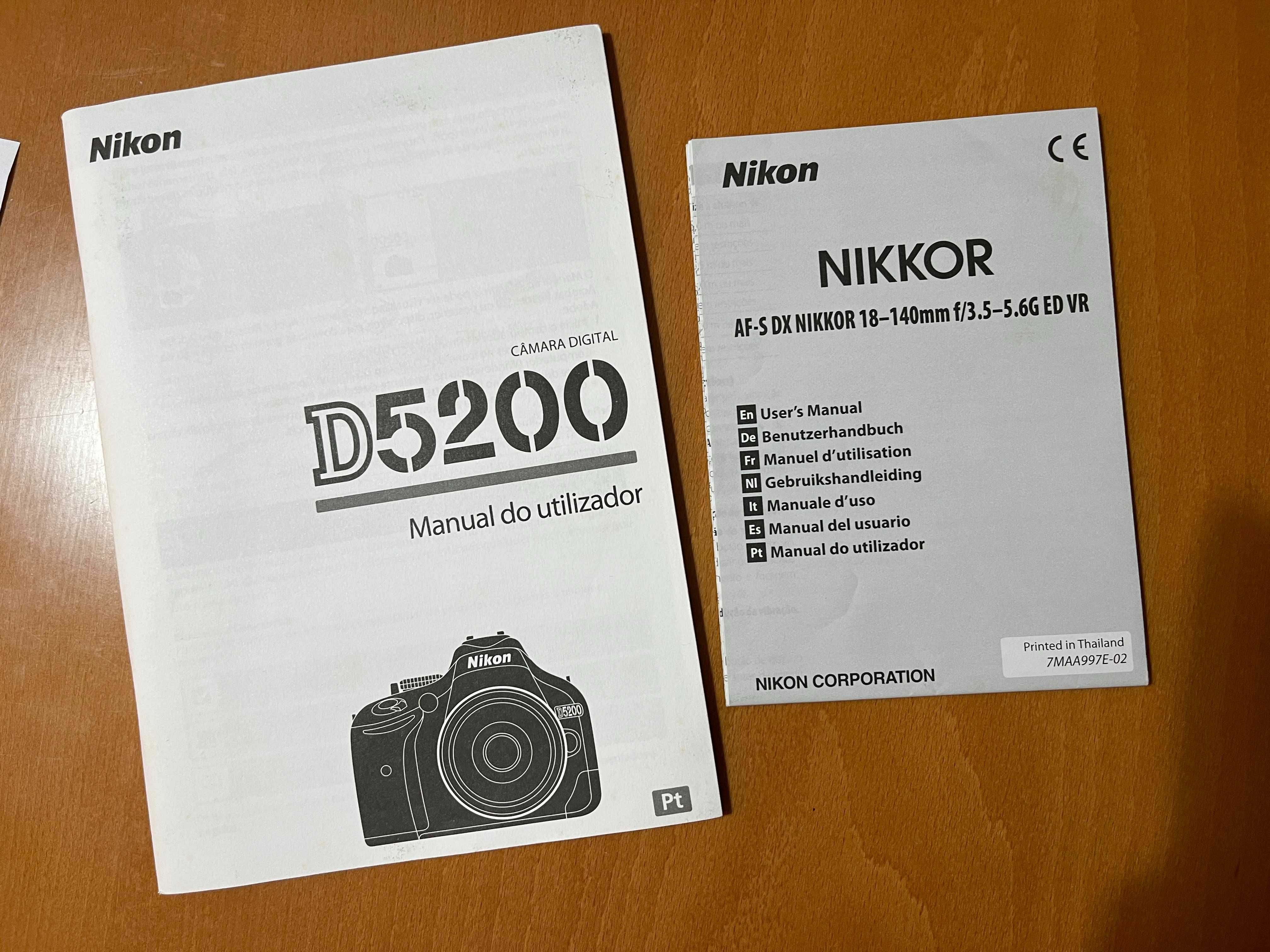Nikon D5200 com objectiva 18-140 e acessórios
