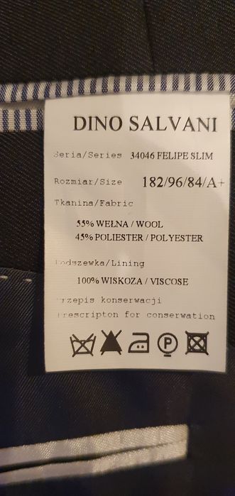 Garnitur Męski Dino Salvani - slim -  ciemny grafit 182 cm