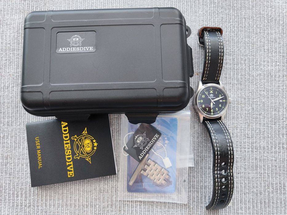 Zegarek pilot Addiesdive automatyczny - Seiko NH35A, komplet, aviator
