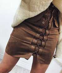 Женская замшевая коричневая юбка