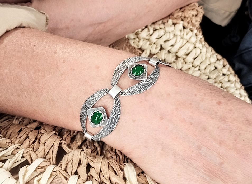 Unikatowa bransoletka srebrna, wzór Juwelia. Lata 70 te.