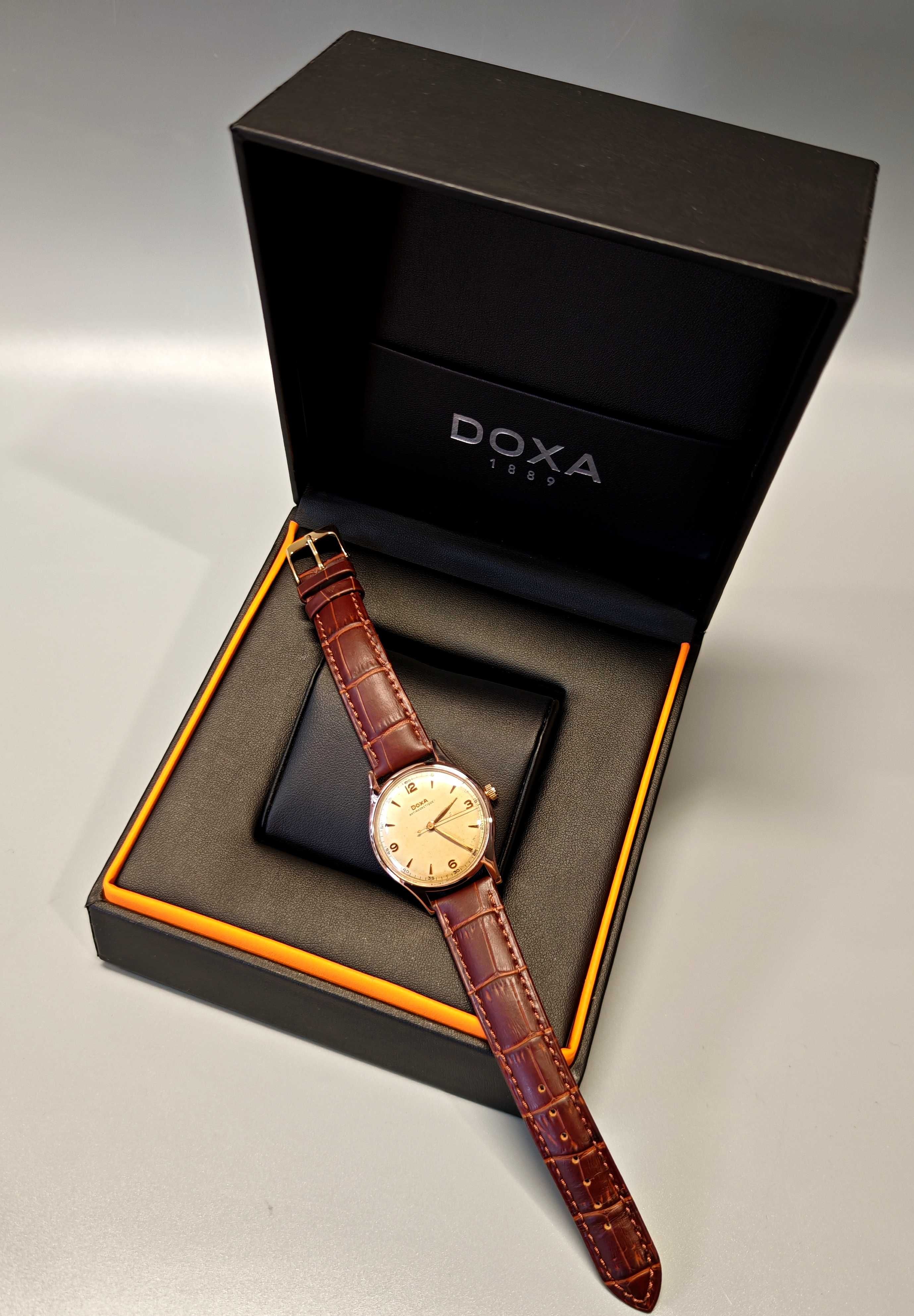 Złoty Zegarek Doxa Antimagnetique 585 14K Mechaniczny Pudełko Szwajcar