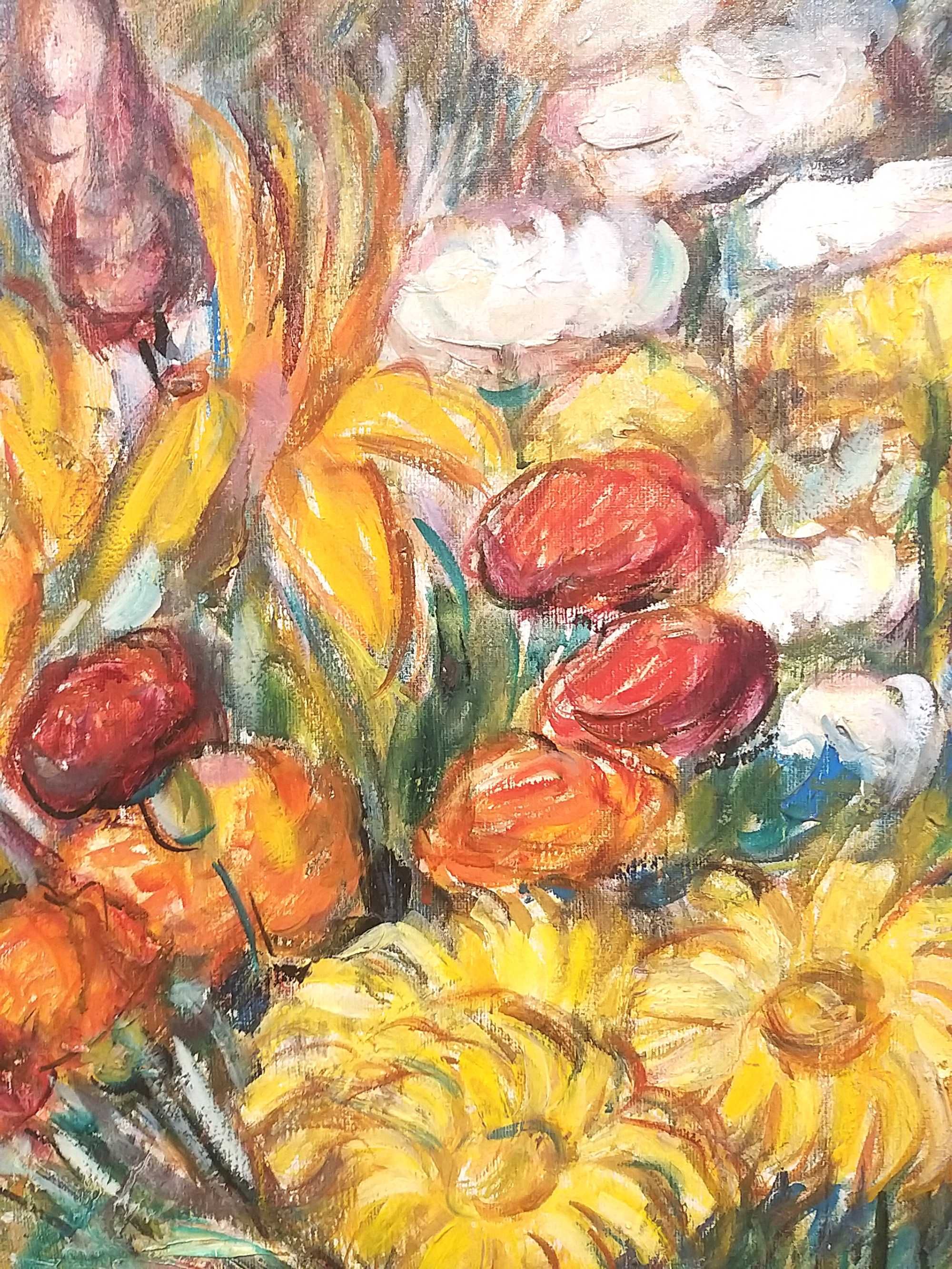 Olej na płótnie "Bukiet kwiatów" R. Hebrant 1981r Belgia  65/54cm