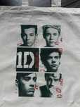 Torba tote bag 1D one direction beige black cotton bawełna bawełniana