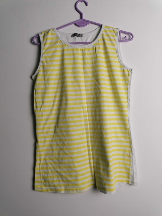 Podkoszulka bawełniana bezrękawnik żółty-biały w paski