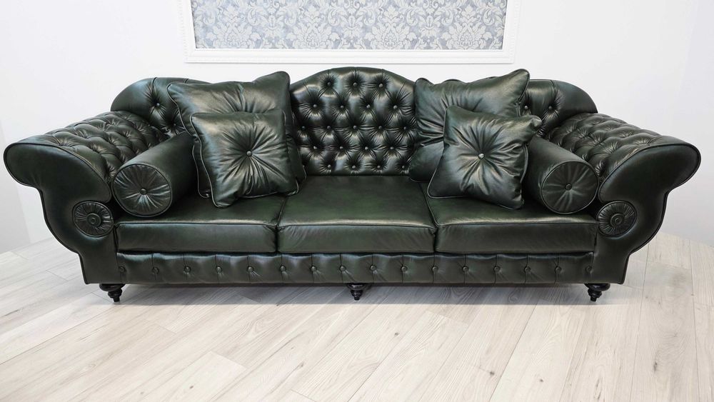Sofa Chesterfield Preston Big w zielonej skórze naturalnej