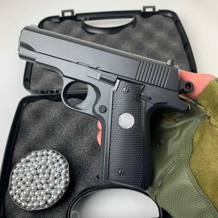 Металевий пістолет з глушником Colt на пульках залізний дитячий Іграшк