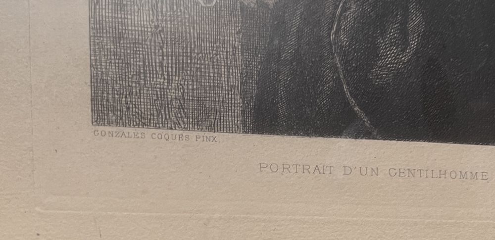 Drzeworyt A.I.Gilbert ”Portret pana” XIXw (Conzales Coques)