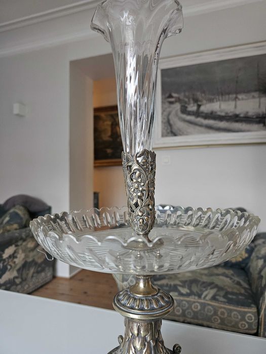 Przepiękna XIXw srebrzona etażera warszawska fabryki Gustawa Hennigera