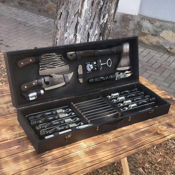 Топ продаж! Набіри шампурів у дерев'яних кейсах Подарок Набор шампуров