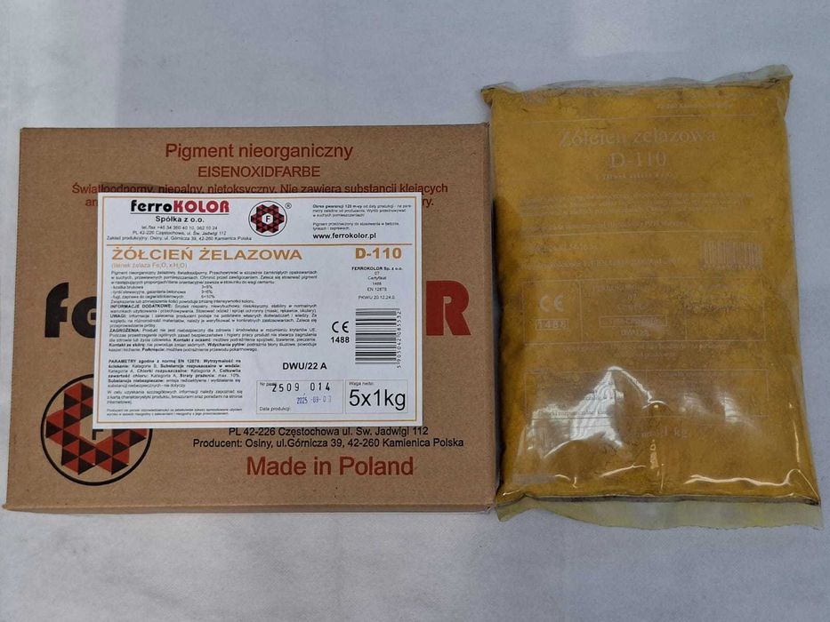 Pigment Barwnik Farba do betonu ŻÓŁCIEŃ ŻELAZOWA D110 (5x1kg) 5 kg