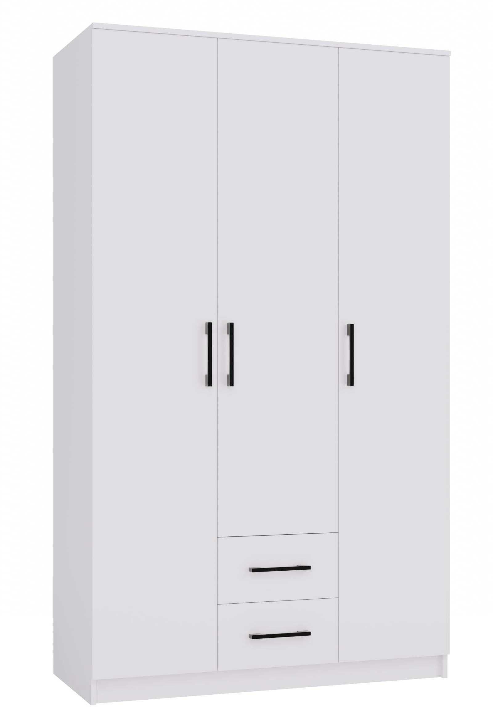 SZAFA ROMANA 120 BIAŁA 3 Drzwi 2 Szuflady 120 Cm z Półkami do Sypialni
