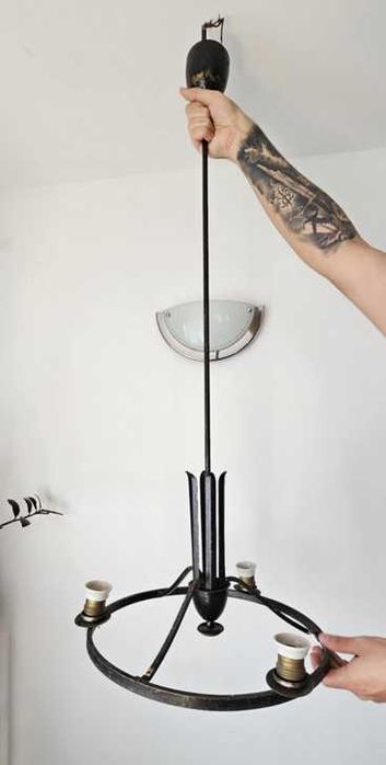 Art deco,mosiężny żyrandol Marciniak,do remontu