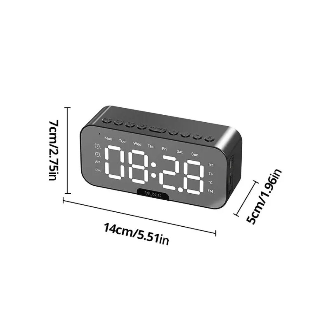 Zegar LED głośnik bluetooth micro sd radio budzik alarm temp prezent