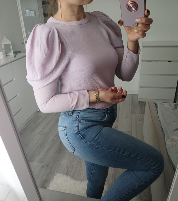 Liliowa elegancka bluzka H&M z bufkami XS S