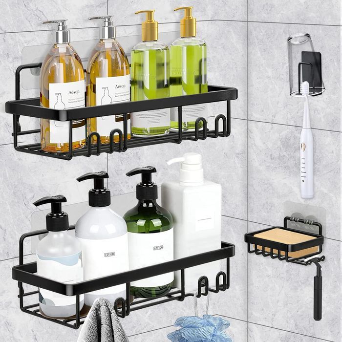 Półka Łazienkowa 4w1 pod Prysznic z Mydelniczką Samoprzylepna Czarna