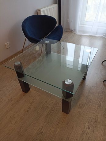 Szklany stół kwadratowy stolik kawowy 85 cm