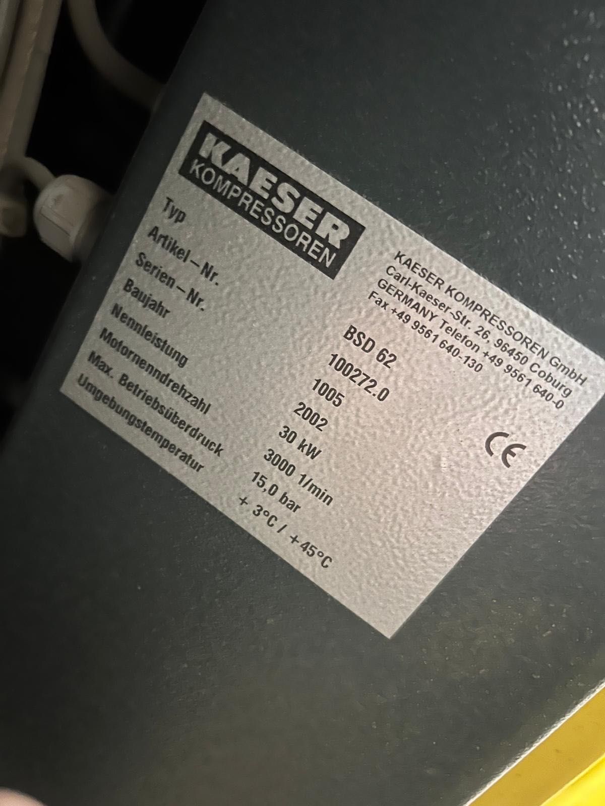 Kompresor śrubowy KAESER BSD62 Jak Nowy - 15 BAR 60A 30kW