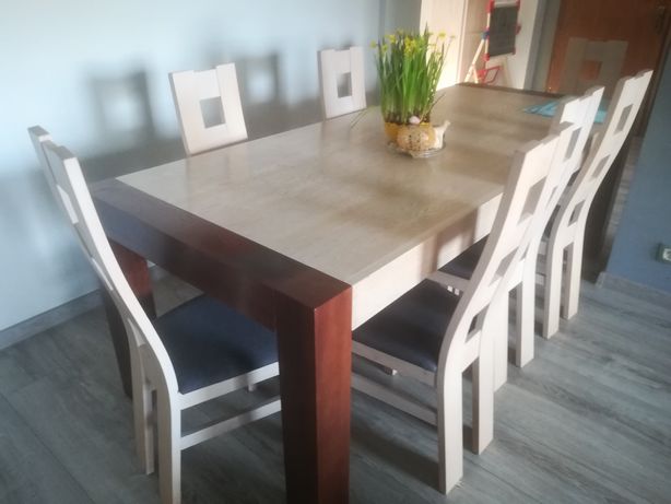 Stół stolik gratis dąb 8 krzeseł szare jadalnia nowoczesny jak nowy