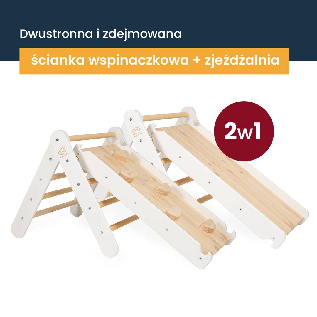 Wielofunkcyjna Drabinka 2w1 Drewniana Zjeżdżalnia Ścianka Wspinaczkowa