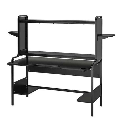 Ikea - Biurko gamingowe, czarne, 140/185x74x146 cm