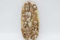 Okimono Pedra Jade Oriental Figuras e Dragão
