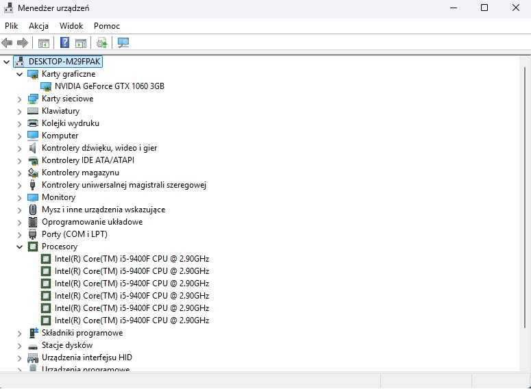 Komputer Gamingowy/i5-9400F 6rdzeni/16GB DDR4/GTX1060/2xSSD/Win 11 Pro