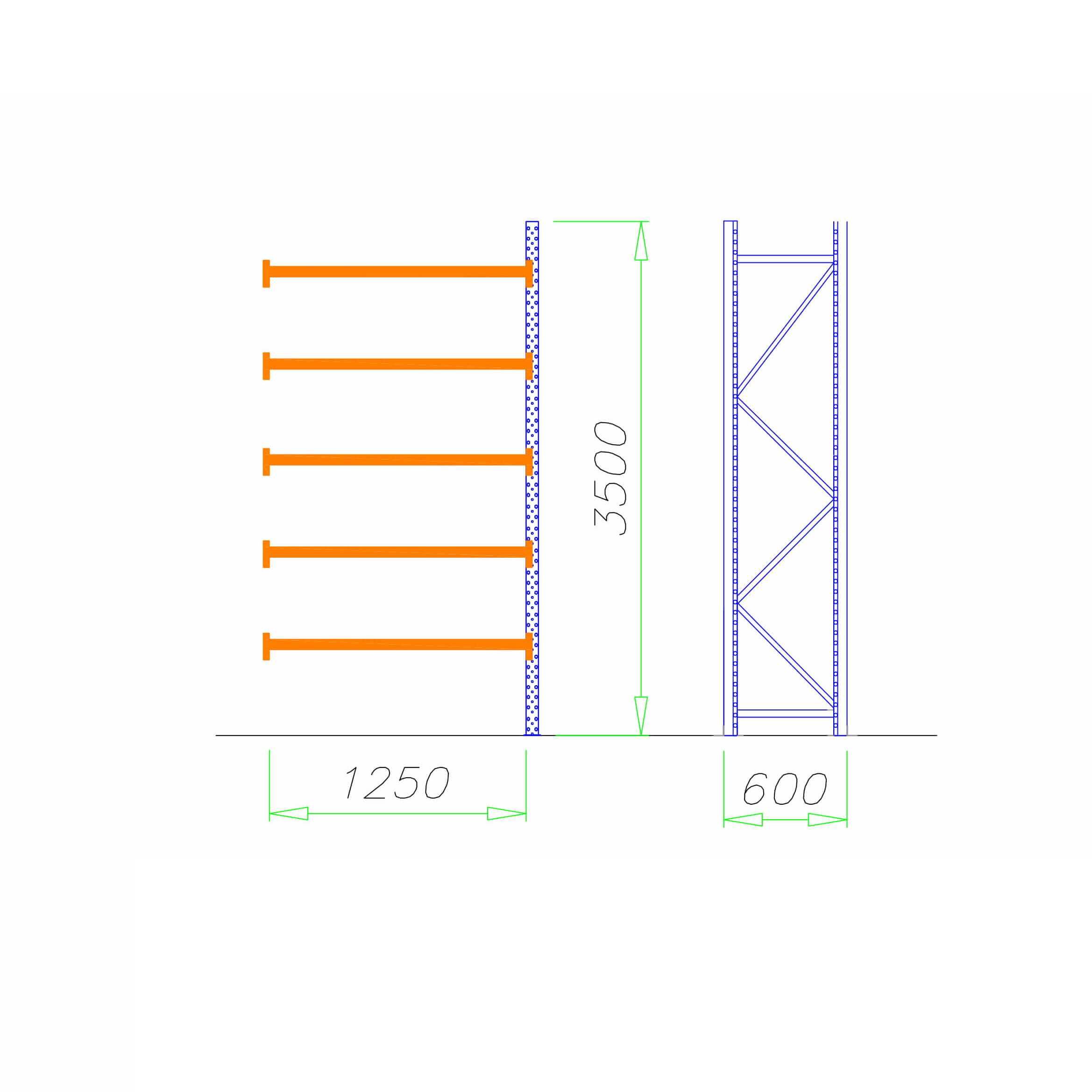 Regał do magazynu solidny metalowy MRC-4, H=3500mm 5 półek – 400 kg