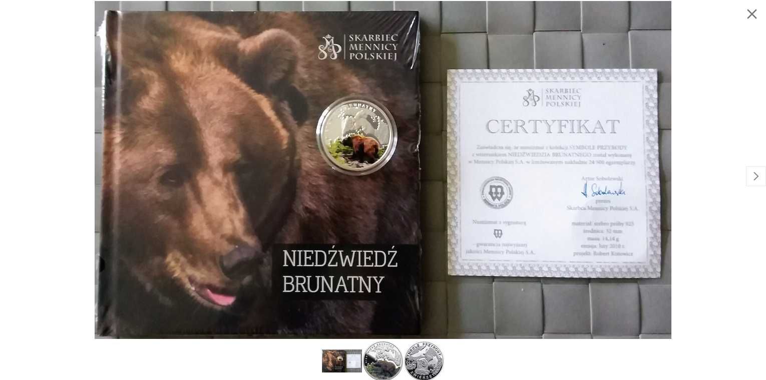 Symbole Przyrody Niedżwiedż numizmat srebro