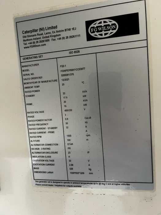 Генератор FG Wilson P-22 kVa