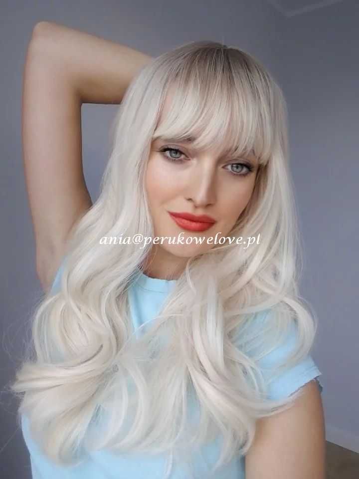 Peruka platynowy BLOND z grzywką włosy jak naturalne peruki damskie