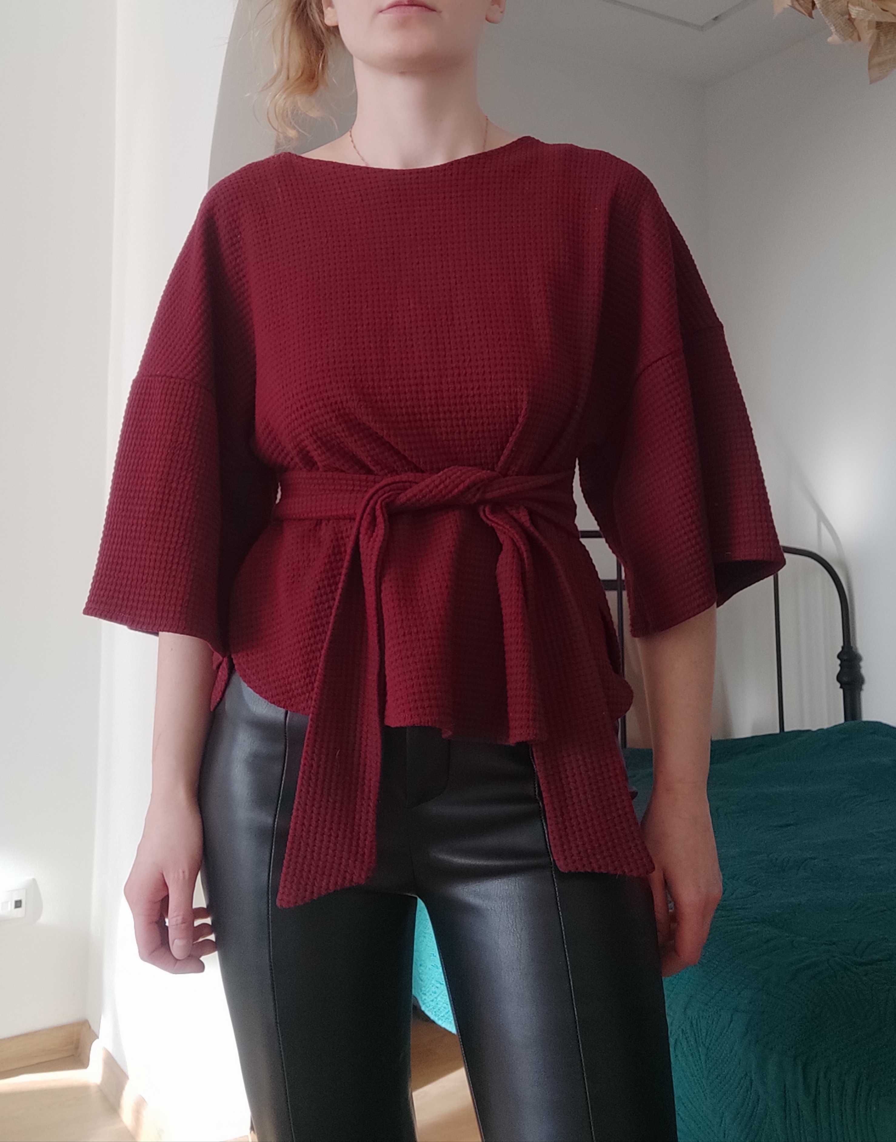 Burgundowa Bluzka Mango Kimono