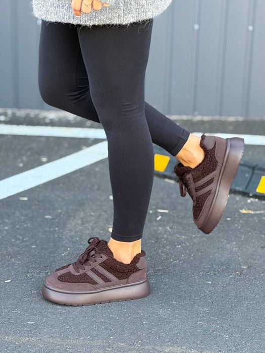 Жіночі кросівки з хутром (36–41) Шоколадні Замшеві Зимові