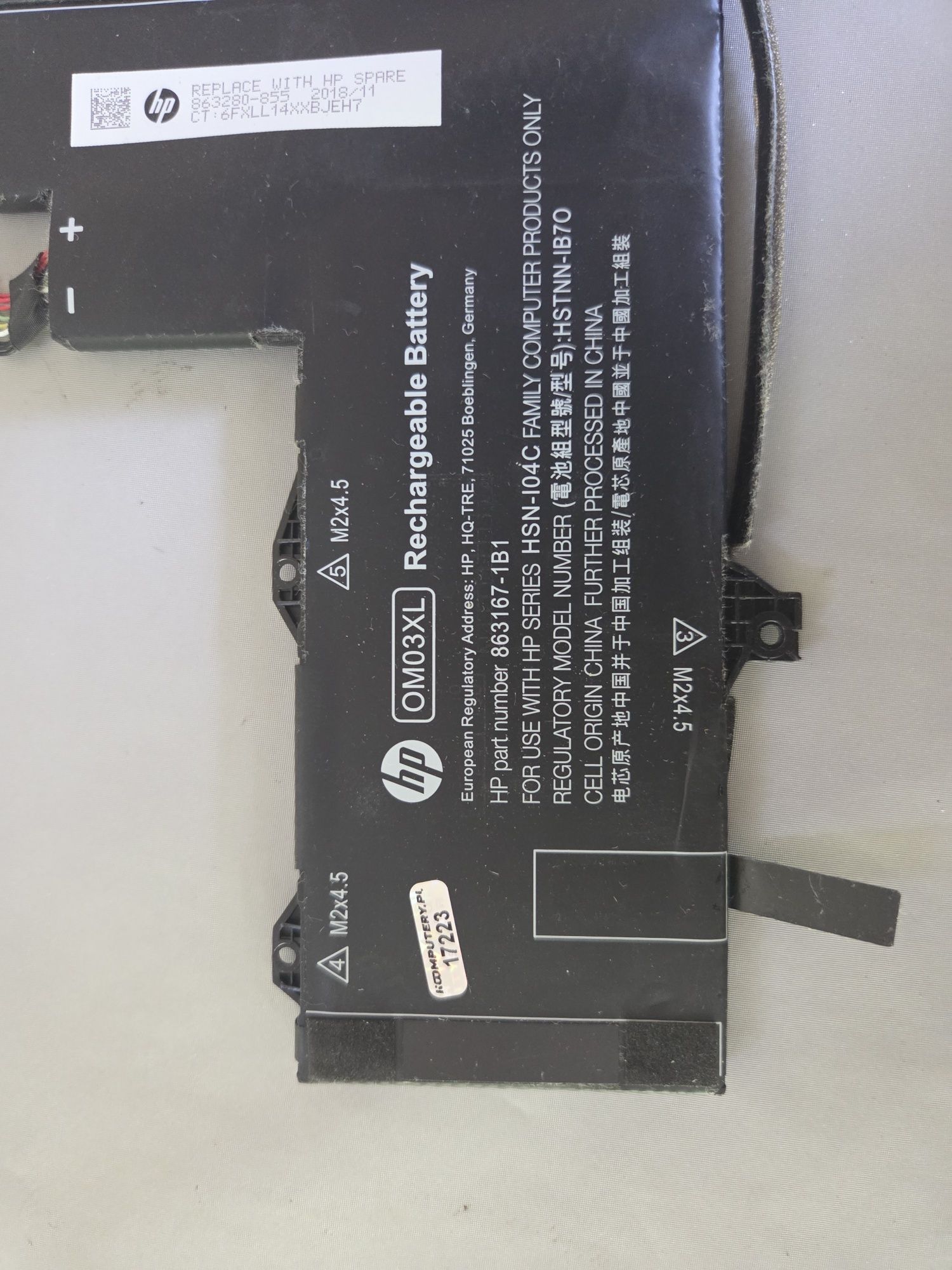 Sprzedam baterię HP OM03XL (Stan bateri nieznany)
