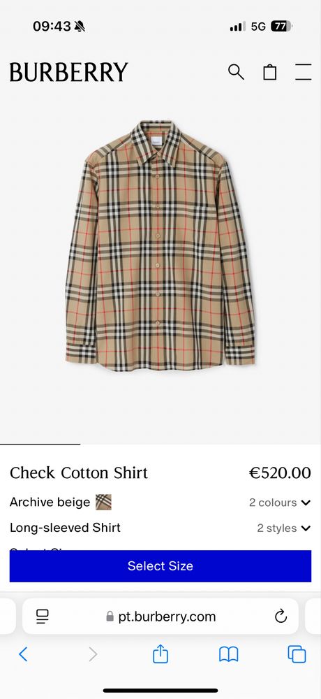 Camisa Burberry Original – Nova com Etiquetas