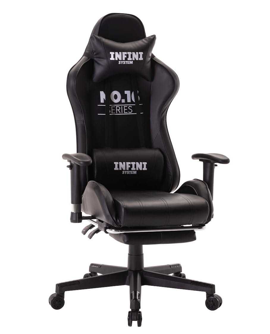 Fotel Gracza Infini series No.16 BLACK, krzesło gamingowe z podnóżkiem