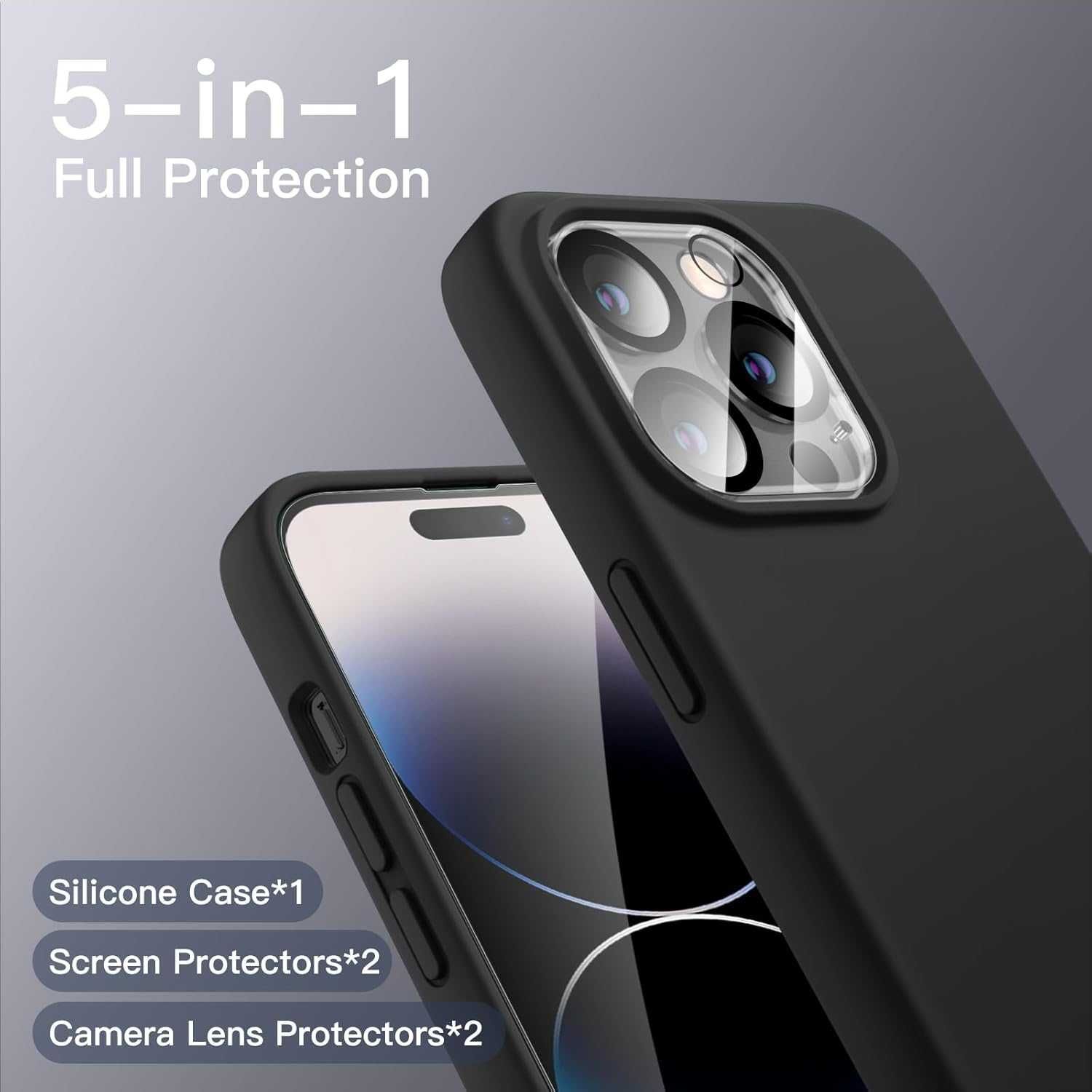 JETech etui iPhone 14 Pro Max 2x szkło LCD 2x szkło aparat 5w1 czarne
