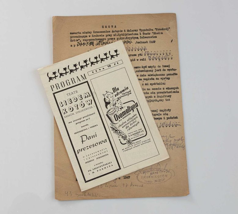 Teatr 7 Kotów Kraków Program Umowa 1947 Unikat Dokument