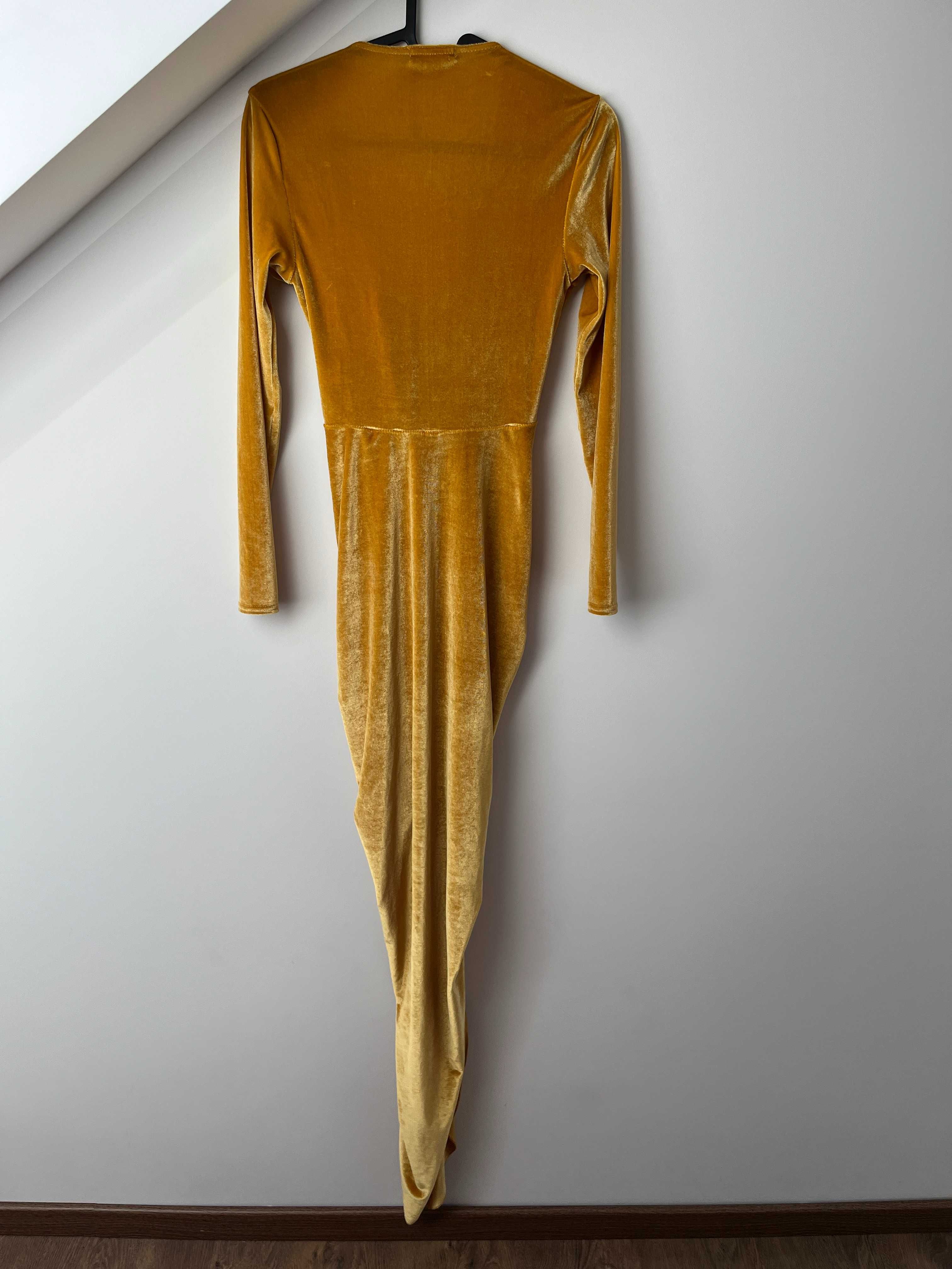 Sukienka wieczorowa Maxi Welurowa V-neck Roz. 36 (S) wesele studniówka