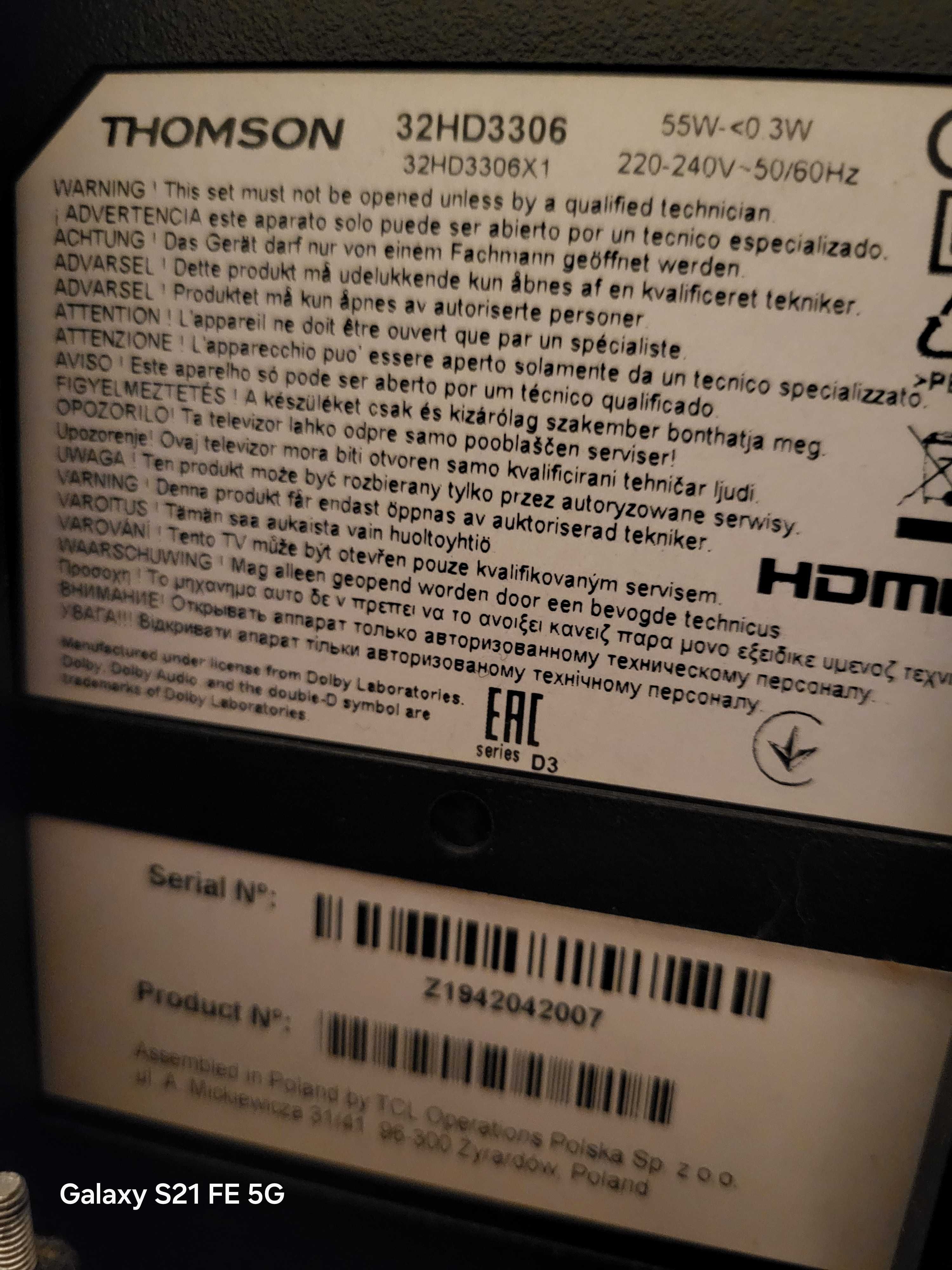 Telewizor Thomson 32 cale 32hd3306 DVBT2 HEVC