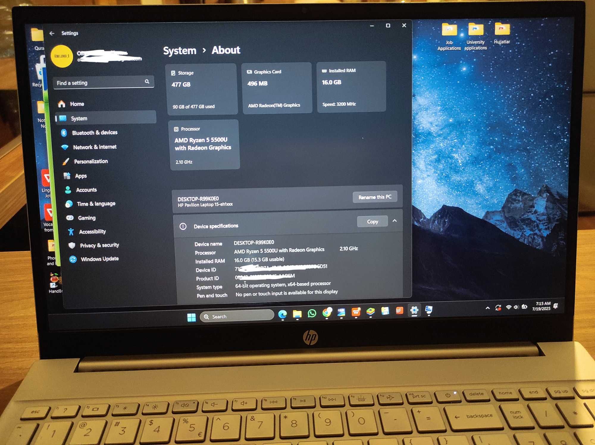 Laptop HP Pavilion Ryzen 5 / 16GB RAM / 512GB SSD – Stan Bardzo Dobry