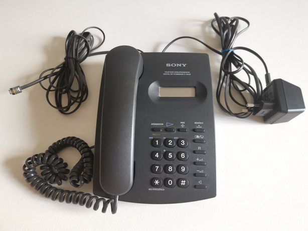 Telefone Sony preto com atendedor de chamadas digital