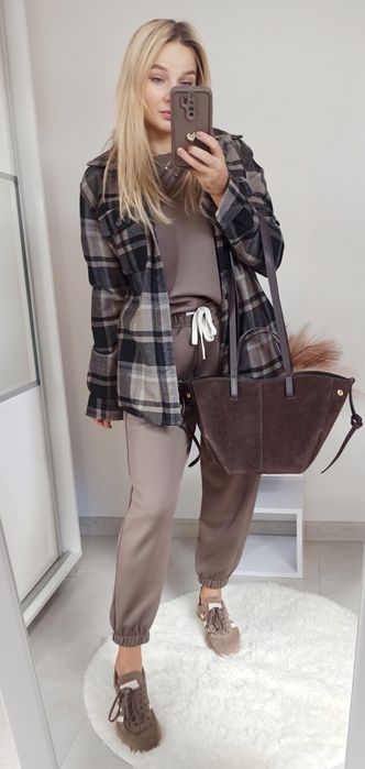 Azara komplet dres bluza spodnie fango brązowy mokka masełko wiskoza
