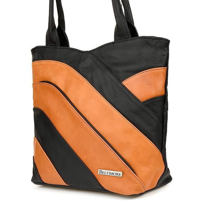 Czarno camelowa Skórzana Damska Torba na Ramię pomarańczowa L38 czarna