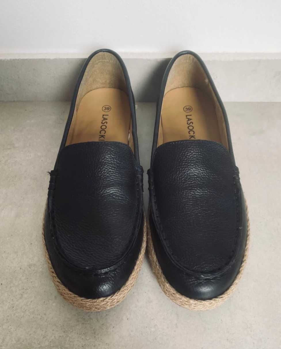 Czarne mokasyny espadryle półbuty skórzane Lasocki 39