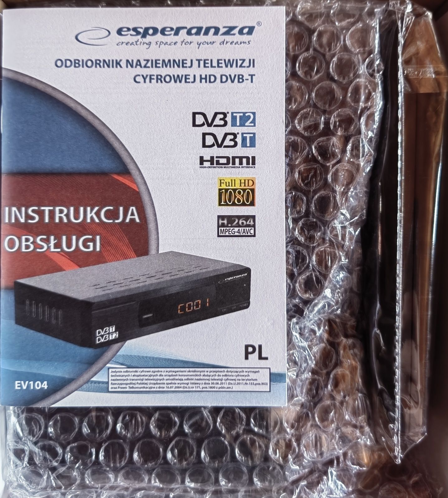 Zestaw TV. Dekoder tuner dvbt2 i antena nowe