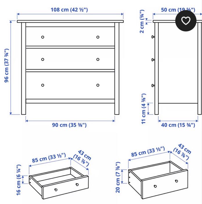 Cómoda  3 gavetas, preto castanho -IKEA)