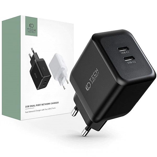 Ładowarka Tech-Protect C35w-2 sieciowa 2x Usb-c Pd 35w - czarna